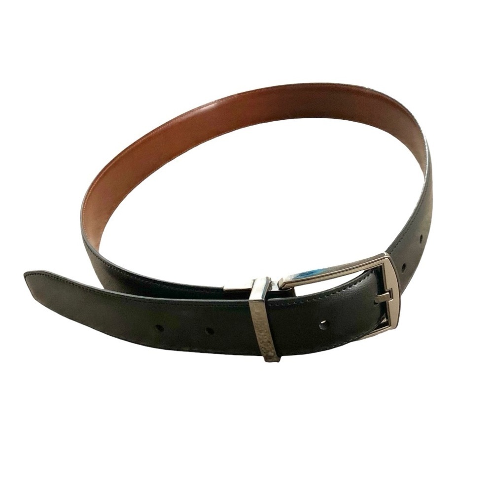 Original Penguin 30/75 bonded leather black silver buckle brown men’s belt​​​